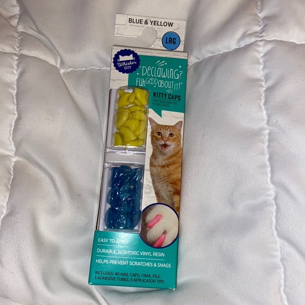 🐱 Whisker City Large Blue & Yellow Kitty Caps for Cats Nails Pets Pet Cat